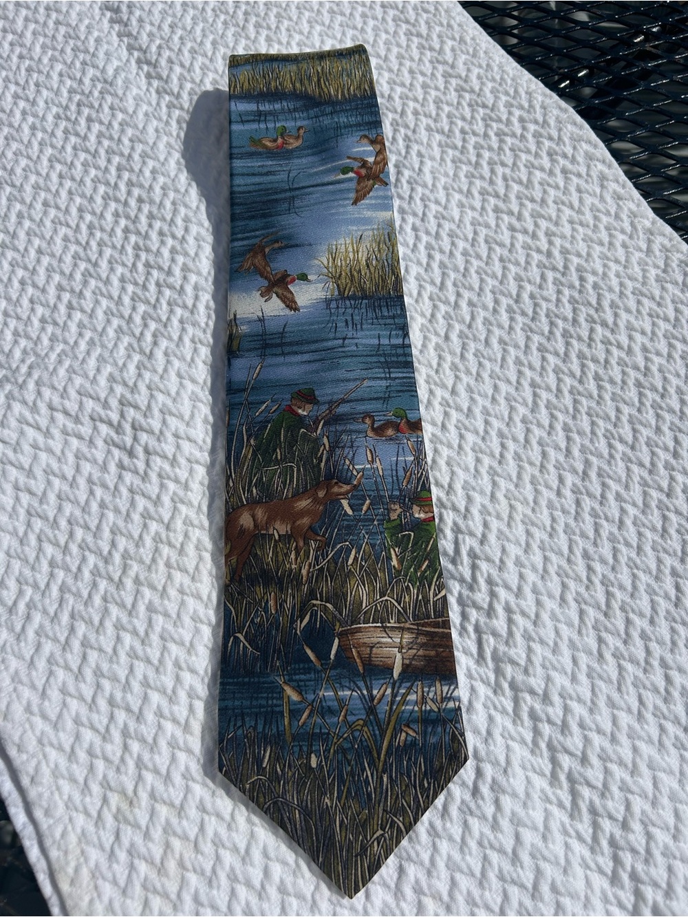 Lands' End Blue Duck Marsh Scene Silk Tie